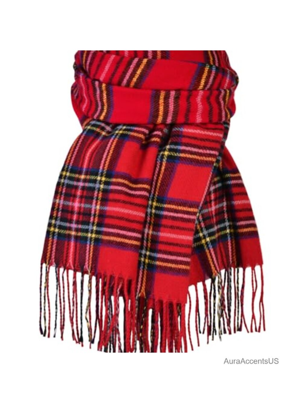 Oversized Plaid Shawl Wrap Scarf, Fringed, Winter